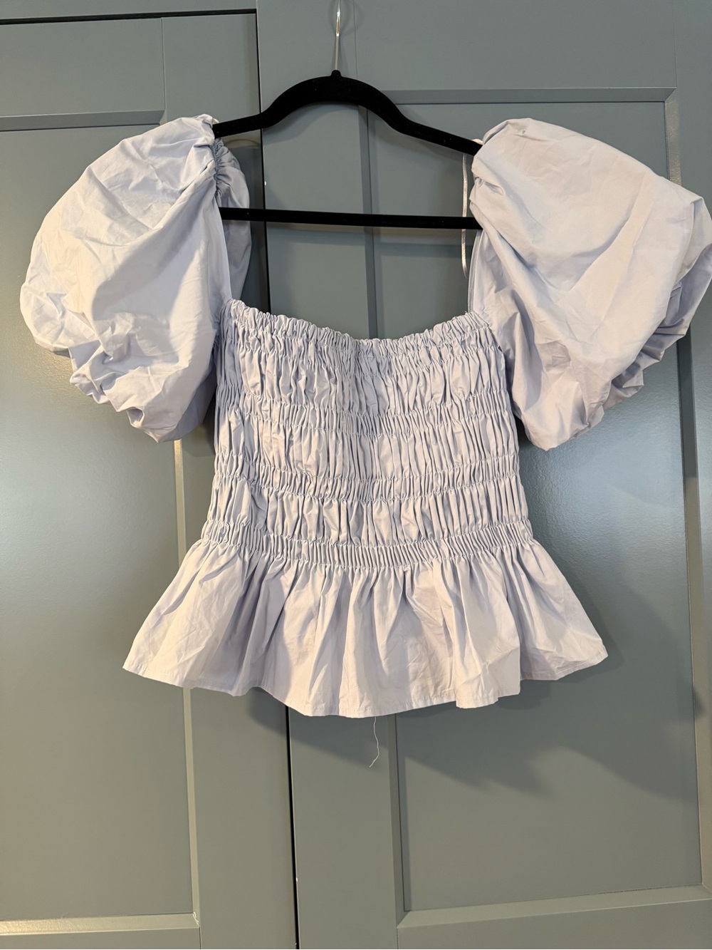 Astr Light Blue Smocked Peplum Puff Sleeve Top - Picture 2 of 2